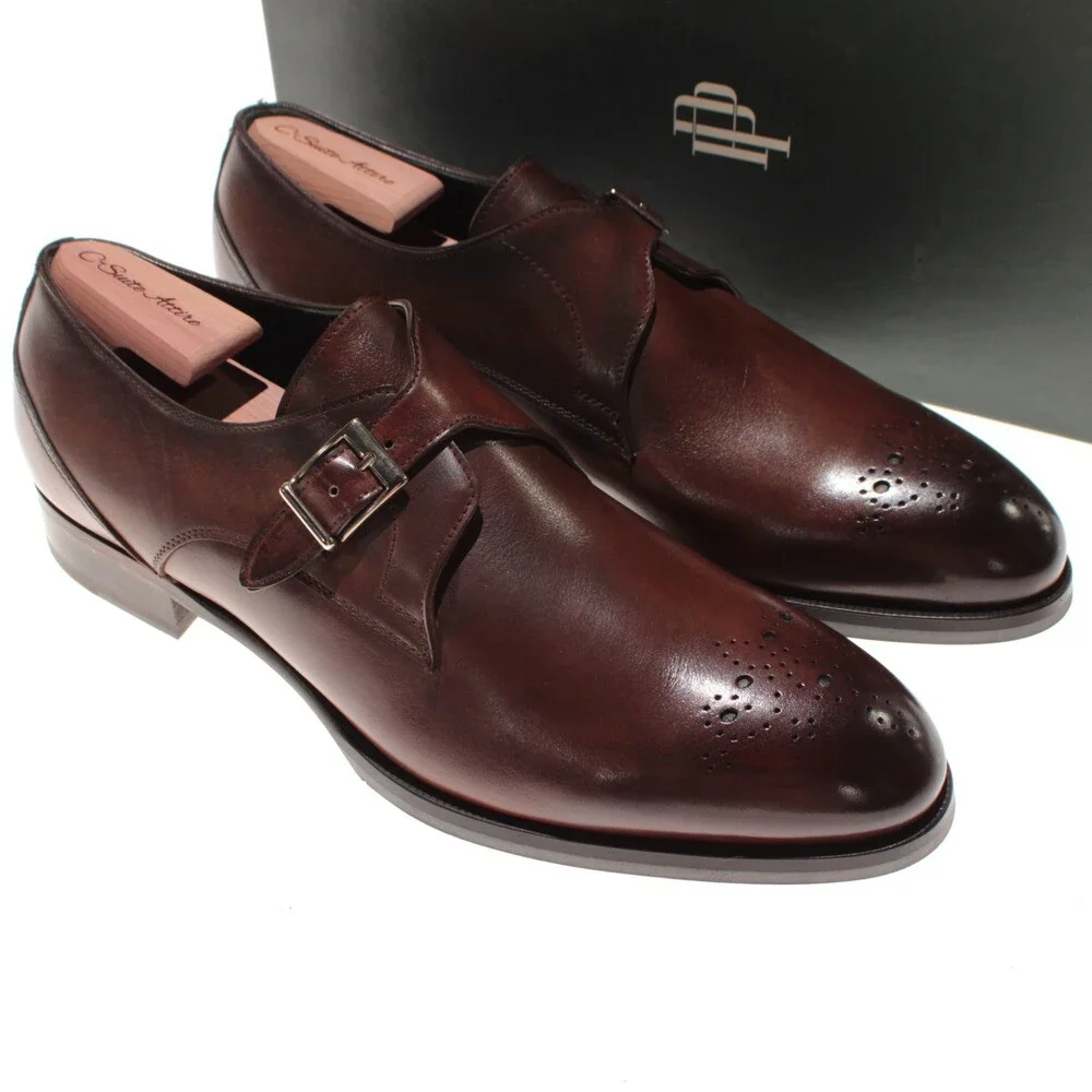 Pastori NWB Single Monk Strap Dress Shoes Size 11.5 US in Brown Leather